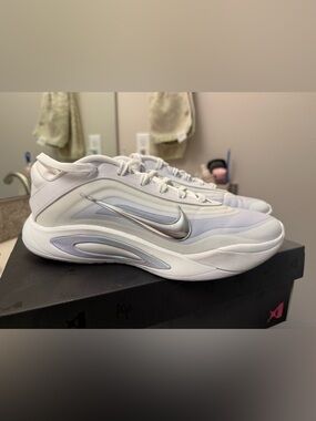 A’ Ones Nike White Sneakers with Iridescent Silver Swoosh